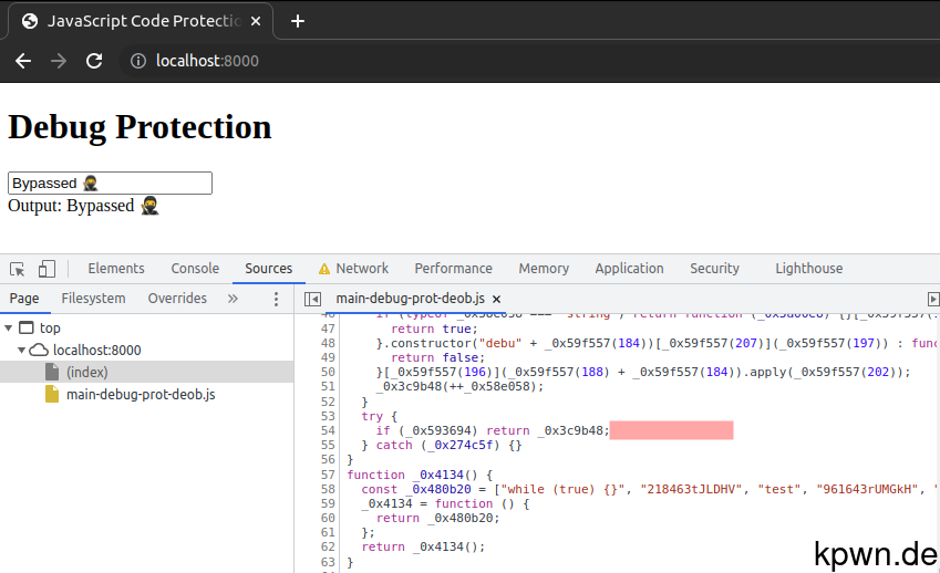 Screenshot of the demo application showing that the debug protection was bypassed because the debugger is no longer blocked.