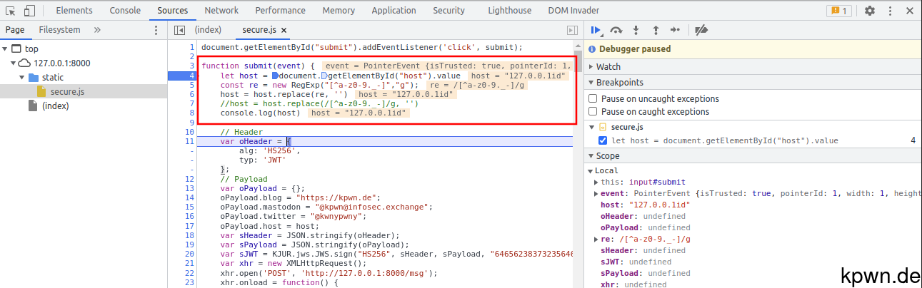 Line 5 contains a RegExp "[^a-z0-9._-]". It is used to delete special characters from the host value.