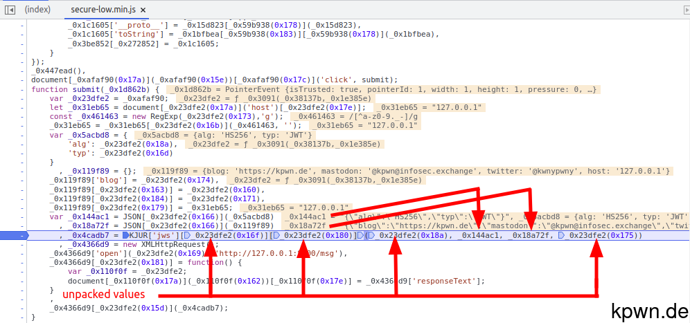 The unpacked values from above are concatenated either by array notation [] or as a function call ().