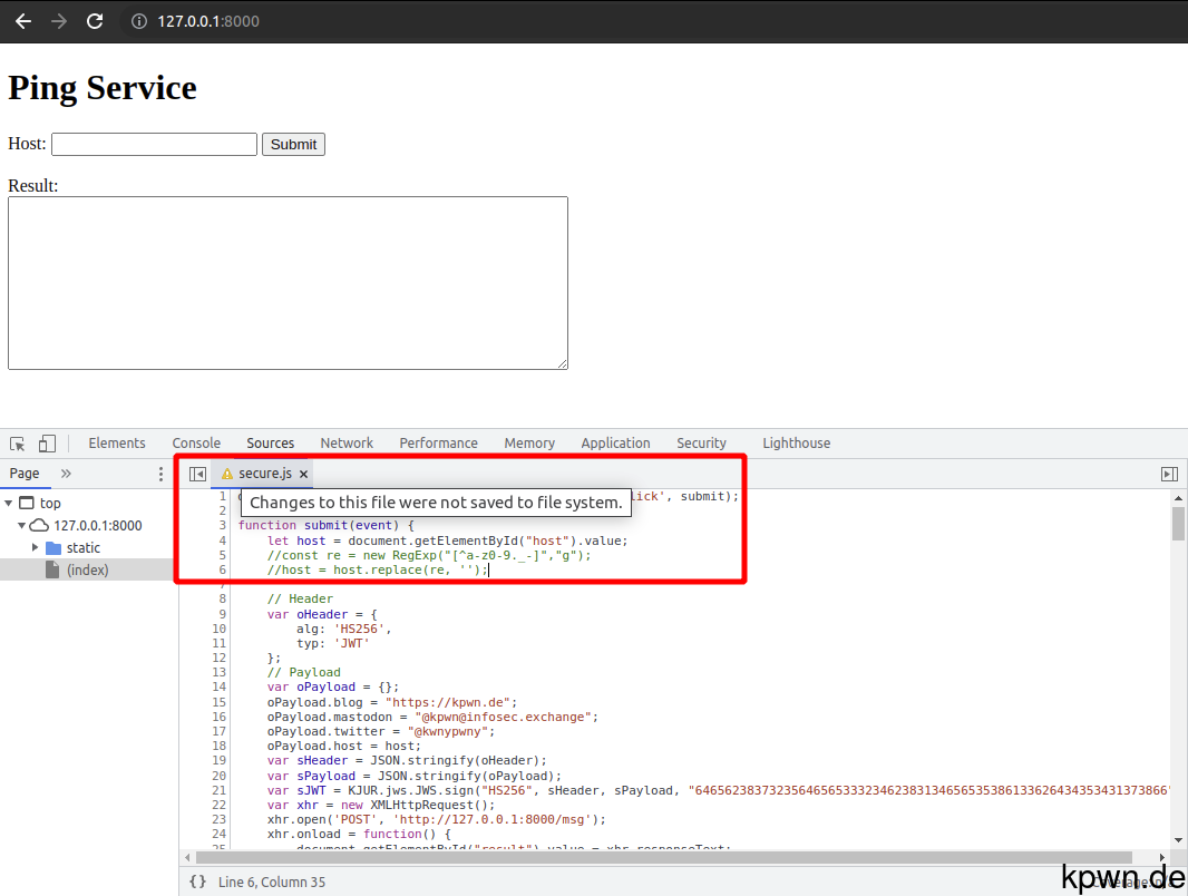 The screenshot shows the commented-out lines and the mentioned warning of the developer tools.
