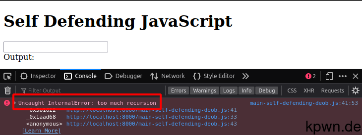 Screenshot of Firefox. The console states the above error message.
