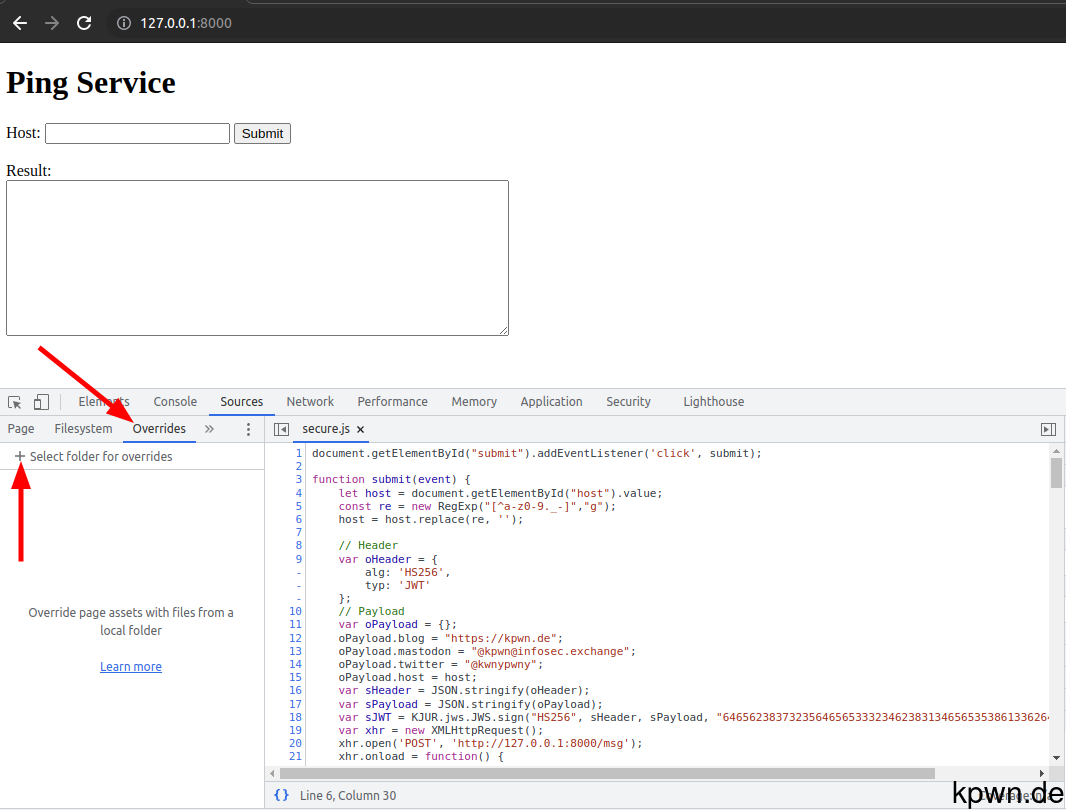 Screenshot showing the Local Overrides tab