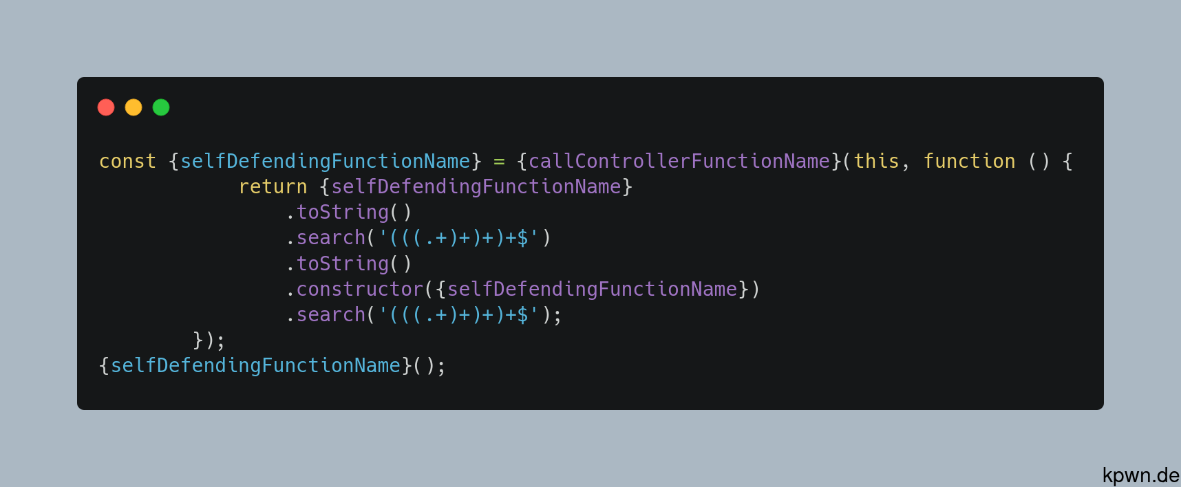 The base code of the self-defending function of obfuscator.io.