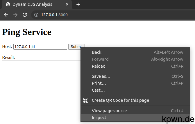 Screenshot from browser, showing the context menu when the submit button is right-clicked.